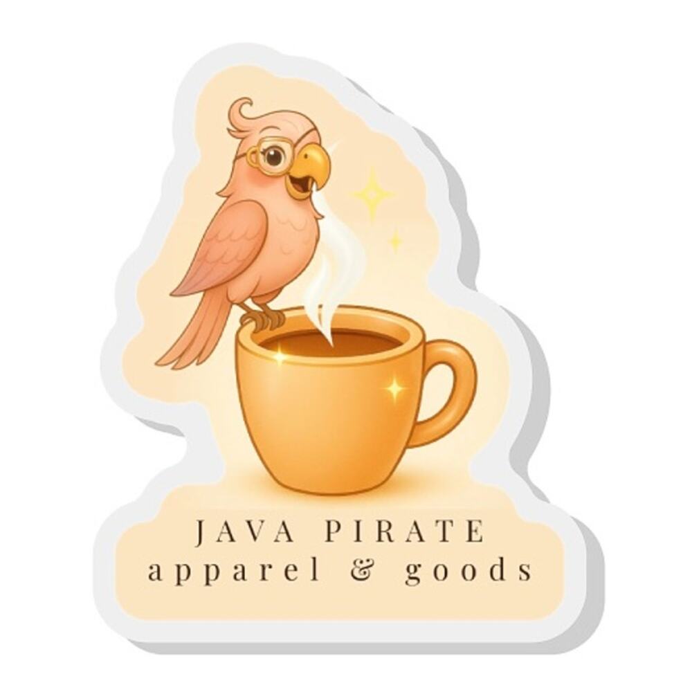 Java Pirate Apparel & Goods Signature Logo Pirate Parrot Coffee Brooch Pin